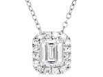 Emerald Cut and Round White Lab-Grown Diamond H SI1 10K White Gold Halo Necklace 0.50ctw