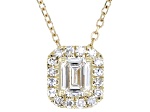 Emerald Cut and Round White Lab-Grown Diamond H SI1 10K Yellow Gold Halo Necklace 0.50ctw