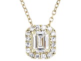 Emerald Cut and Round White Lab-Grown Diamond H SI1 10K Yellow Gold Halo Necklace 0.50ctw