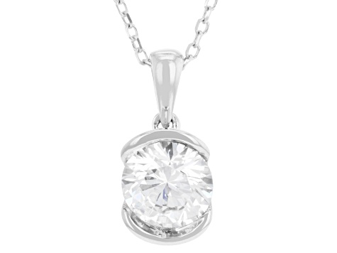 Certified Round White Lab-Grown Diamond H SI2 10K White Gold Solitaire Pendant With Chain 1.00ct