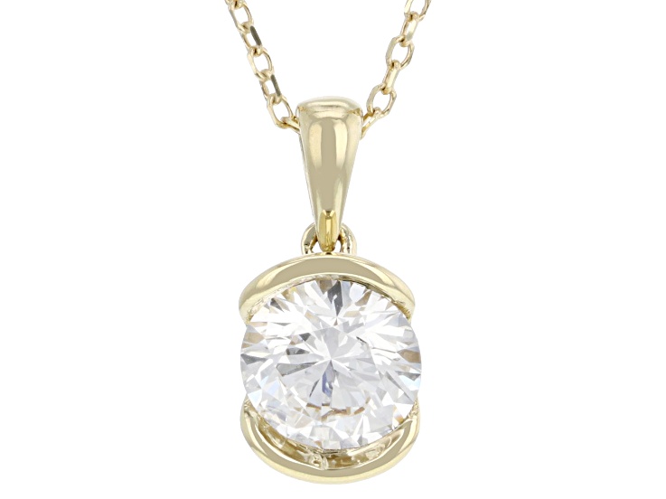 Certified Round White Lab-Grown Diamond H SI2 10K Yellow Gold Solitaire Pendant With Chain 1.00ct