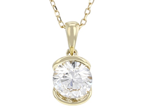 Certified Round White Lab-Grown Diamond H SI2 10K Yellow Gold Solitaire Pendant With Chain 1.00ct