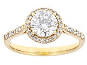 Certified Round White Lab-Grown Diamond H SI2 10K Yellow Gold Halo Ring 1.25ctw