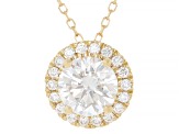 Certified Round White Lab-Grown Diamond H SI2 10K Yellow Gold Halo Pendant With Chain 1.20ctw