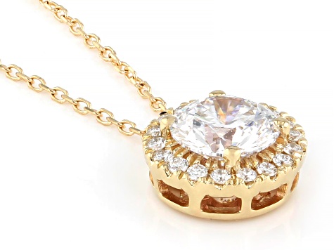 Certified Round White Lab-Grown Diamond H SI2 10K Yellow Gold Halo Pendant With Chain 1.20ctw