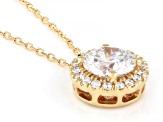 Certified Round White Lab-Grown Diamond H SI2 10K Yellow Gold Halo Pendant With Chain 1.20ctw