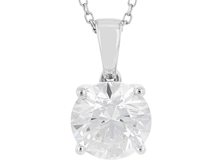 Certified Round White Lab-Grown Diamond H SI2 10K White Gold Solitaire Pendant With Chain 2.00ct