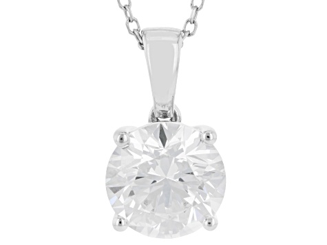 Certified Round White Lab-Grown Diamond H SI2 10K White Gold Solitaire Pendant With Chain 2.00ct