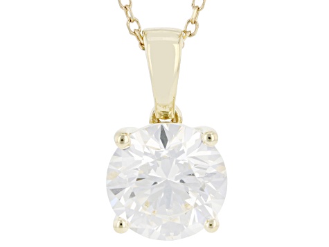 Certified Round White Lab-Grown Diamond H SI2 10K Yellow Gold Solitaire Pendant With Chain 2.00ctw