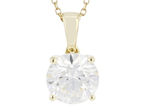 Certified Round White Lab-Grown Diamond H SI2 10K Yellow Gold Solitaire Pendant With Chain 2.00ctw