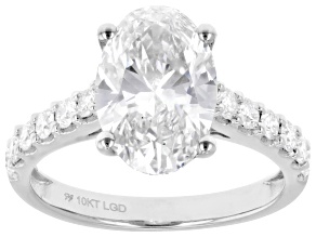 Certified Oval and Round White Lab-Grown Diamond H SI2 10K White Gold Ring 3.50ctw