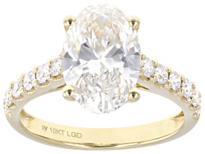 Certified Oval and Round White Lab-Grown Diamond H SI2 10K Yellow Gold Ring 3.50ctw