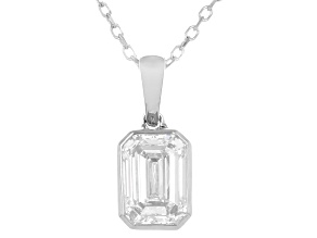Certified Emerald Cut Lab-Grown Diamond H SI2 10K White Gold Solitaire Pendant With Chain 1.00ct