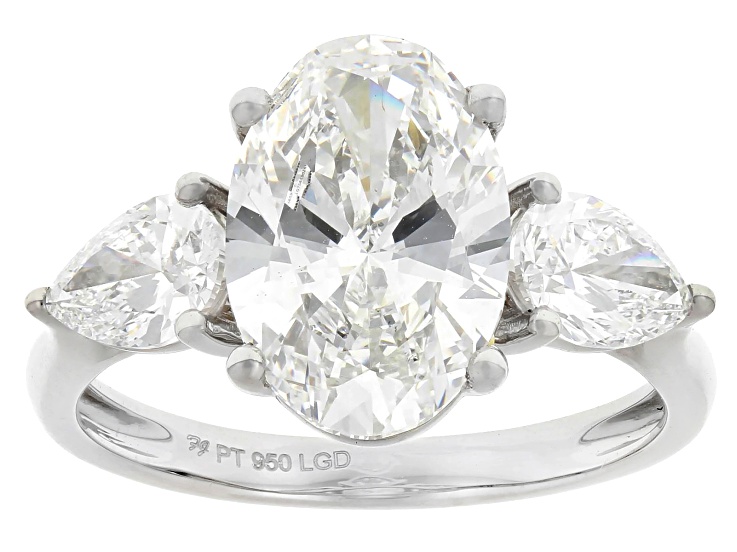 Certified Oval and Pear Shape White Lab-Grown Diamond H SI2 Platinum Ring 4.00ctw