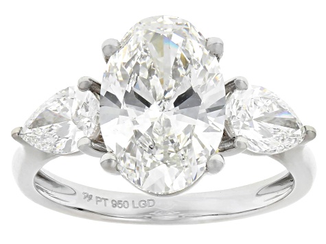 Certified Oval and Pear Shape White Lab-Grown Diamond H SI2 Platinum Ring 4.00ctw