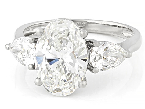 Certified Oval and Pear Shape White Lab-Grown Diamond H SI2 Platinum Ring 4.00ctw