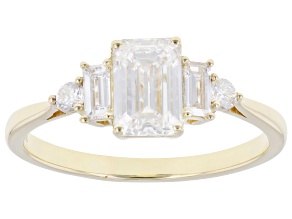 Certified Emerald Cut, Baguette and Round White Lab-Grown Diamond H SI2 10K Yellow Gold Ring 1.20ctw