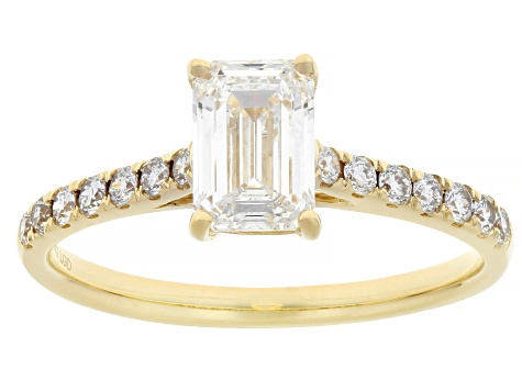 Certified Emerald Cut and Round White Lab-Grown Diamond H SI2 10K Yellow Gold Ring 1.25ctw