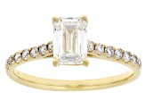 Certified Emerald Cut and Round White Lab-Grown Diamond H SI2 10K Yellow Gold Ring 1.25ctw