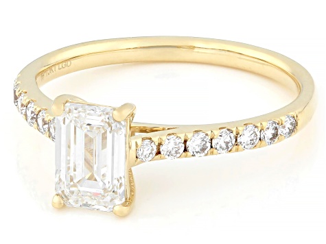 Certified Emerald Cut and Round White Lab-Grown Diamond H SI2 10K Yellow Gold Ring 1.25ctw
