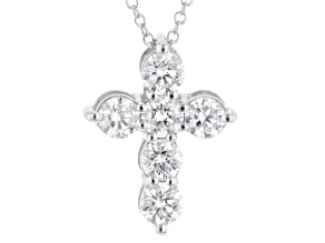 Round White Lab-Grown Diamond H SI Rhodium Over Sterling Silver Cross Pendant With Chain 1.00ctw