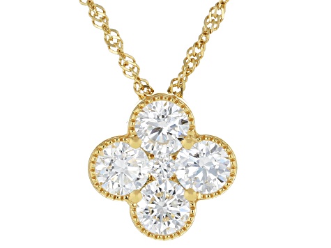 Round White Lab-Grown Diamond H SI 14K Yellow Gold Over Silver Clover Pendant With Chain 2.10ctw