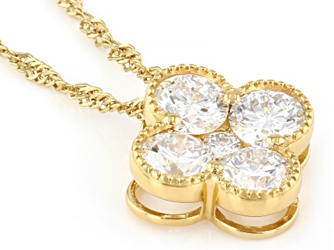 Round White Lab-Grown Diamond H SI 14K Yellow Gold Over Silver Clover Pendant With Chain 2.10ctw
