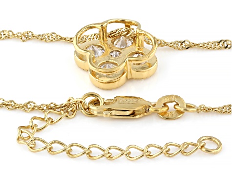 Round White Lab-Grown Diamond H SI 14K Yellow Gold Over Silver Clover Pendant With Chain 2.10ctw