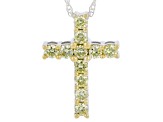 Round Yellow Lab-Grown Diamond Rhodium Over Sterling Silver Cross Pendant With Chain 0.50ctw