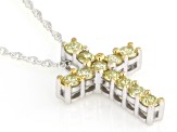 Round Yellow Lab-Grown Diamond Rhodium Over Sterling Silver Cross Pendant With Chain 0.50ctw