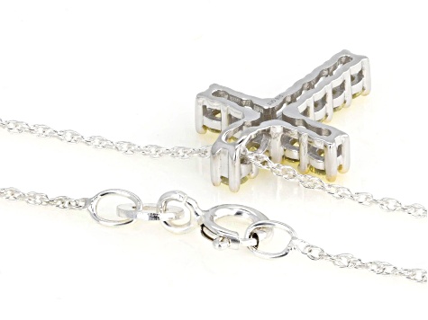 Round Yellow Lab-Grown Diamond Rhodium Over Sterling Silver Cross Pendant With Chain 0.50ctw