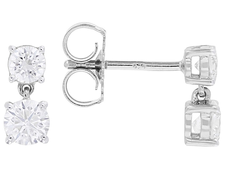 Round White Lab-Grown Diamond H SI Rhodium Over Sterling Silver Dangle Earrings 0.85ctw