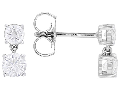 Round White Lab-Grown Diamond H SI Rhodium Over Sterling Silver Dangle Earrings 0.85ctw