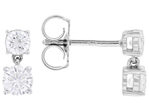 Round White Lab-Grown Diamond H SI Rhodium Over Sterling Silver Dangle Earrings 0.85ctw