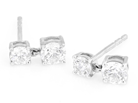 Round White Lab-Grown Diamond H SI Rhodium Over Sterling Silver Dangle Earrings 0.85ctw