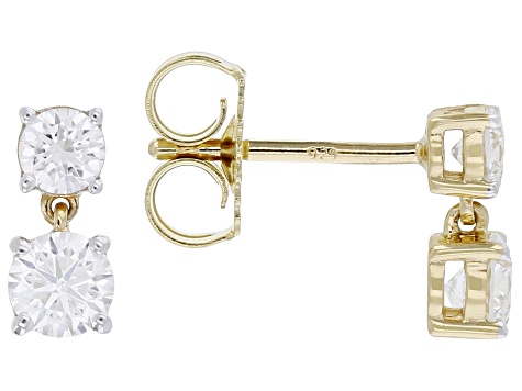 Round White Lab-Grown Diamond H SI 14K Yellow Gold Over Sterling Silver Dangle Earrings 0.85ctw