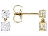 Round White Lab-Grown Diamond H SI 14K Yellow Gold Over Sterling Silver Dangle Earrings 0.85ctw