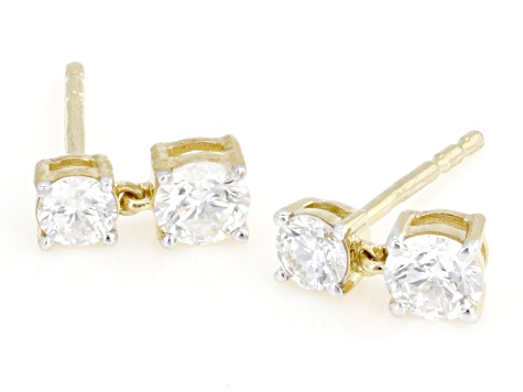 Round White Lab-Grown Diamond H SI 14K Yellow Gold Over Sterling Silver Dangle Earrings 0.85ctw