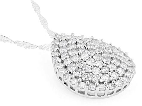 Round White Lab-Grown Diamond H SI Rhodium Over Sterling Silver Pendant With Chain 1.60ctw