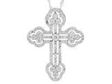 Round White Lab-Grown Diamond H SI Rhodium Over Sterling Silver Cross Pendant With Chain 1.40ctw