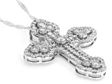 Round White Lab-Grown Diamond H SI Rhodium Over Sterling Silver Cross Pendant With Chain 1.40ctw