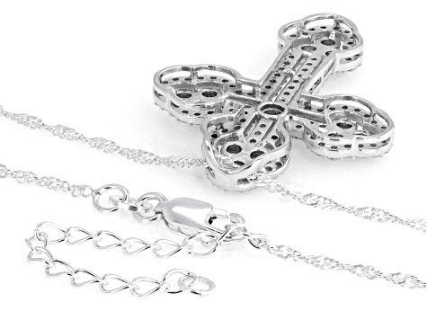 Round White Lab-Grown Diamond H SI Rhodium Over Sterling Silver Cross Pendant With Chain 1.40ctw