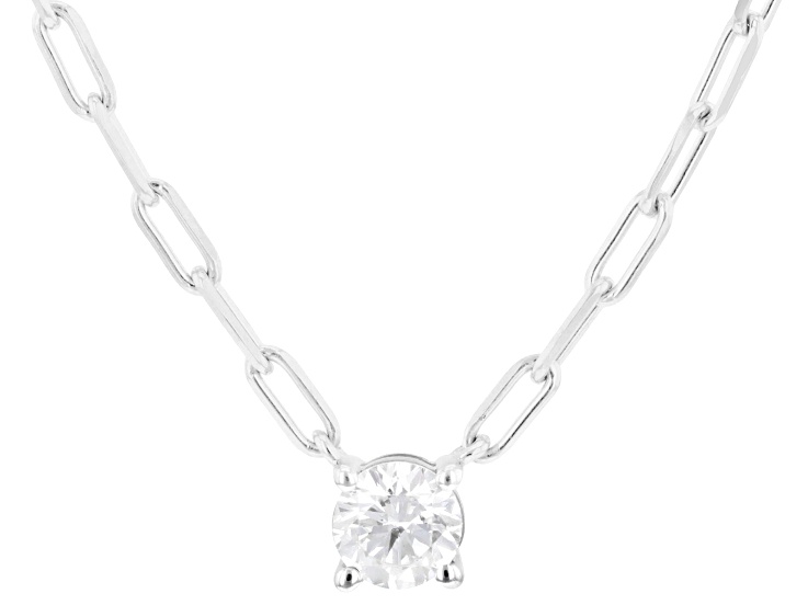 Round White Lab-Grown Diamond H SI Rhodium Over Sterling Silver Solitaire Station Necklace 0.50ct