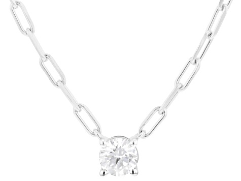 Round White Lab-Grown Diamond H SI Rhodium Over Sterling Silver Solitaire Station Necklace 0.50ct