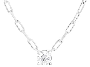 Round White Lab-Grown Diamond H SI Rhodium Over Sterling Silver Solitaire Station Necklace 0.50ct