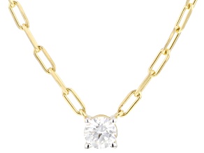 White Lab-Grown Diamond H SI 14K Yellow Gold Over Silver Solitaire Station Necklace 0.50ct