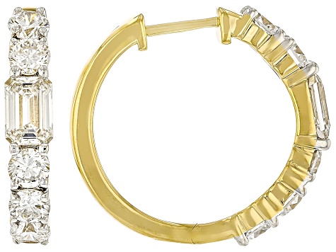 Round and Emerald Cut White Lab-Grown Diamond H SI 14K Yellow Gold Over Silver Hoop Earrings 2.75ctw