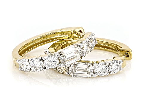Round and Emerald Cut White Lab-Grown Diamond H SI 14K Yellow Gold Over Silver Hoop Earrings 2.75ctw