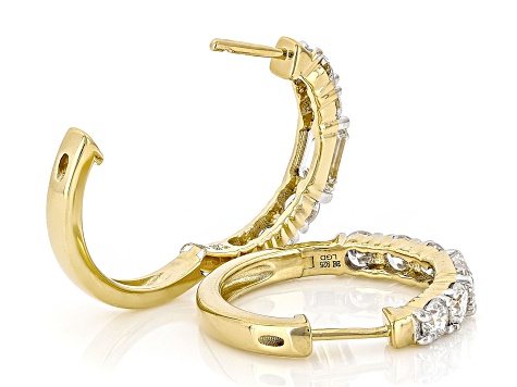 Round and Emerald Cut White Lab-Grown Diamond H SI 14K Yellow Gold Over Silver Hoop Earrings 2.75ctw