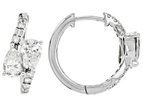 Round and Pear Shape White Lab-Grown Diamond H VS2 10K White Gold Huggie Earrings 1.50ctw